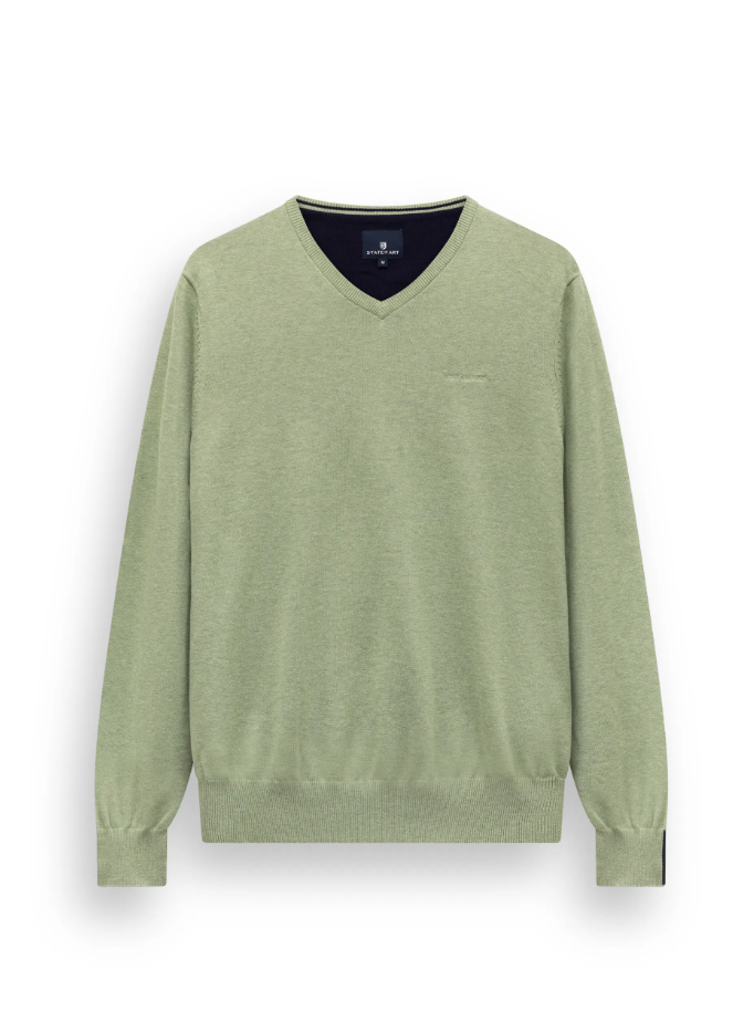 Trui State of Art fijngebreid V-hals - lichtgroen uni
