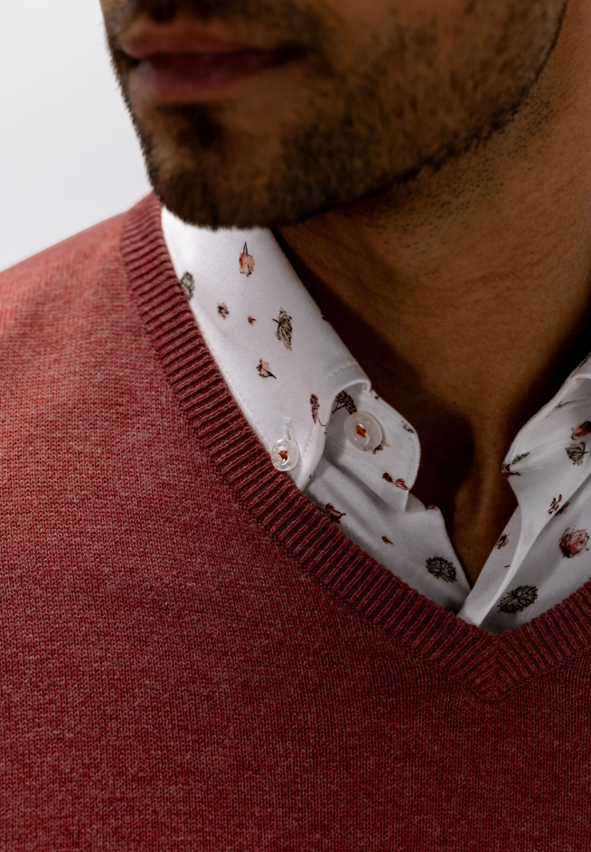 Trui State of Art fijngebreid V-hals - Kersrood uni