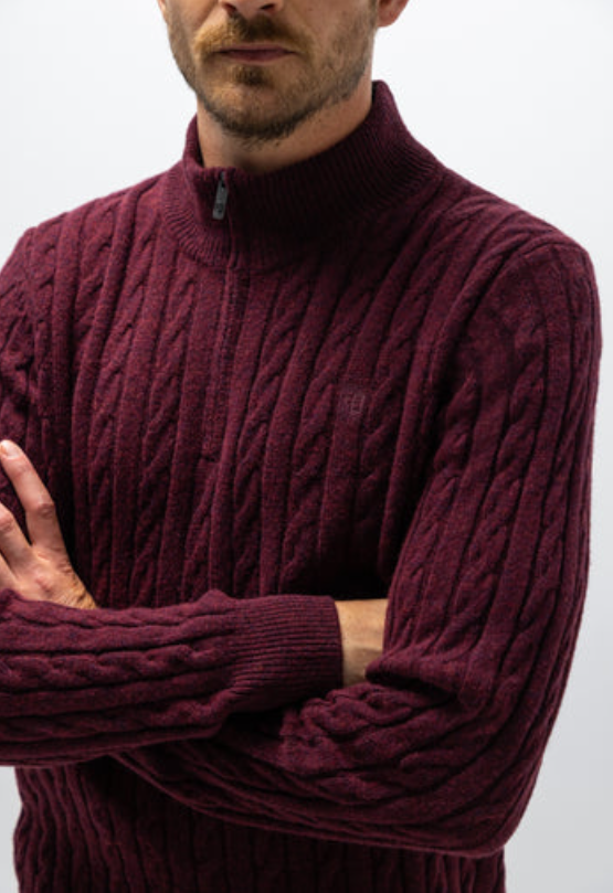 Trui State of Art kabeltrui wol - Aubergine