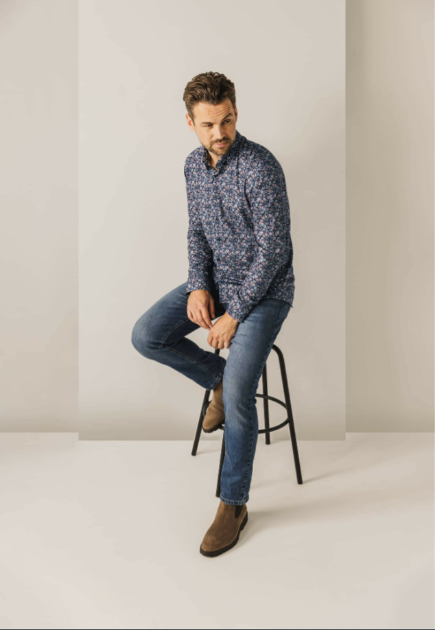 Hemd State of Art twillstof - donkerblauw/mintblauw