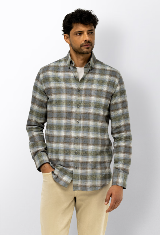 Hemd/overshirt State of Art met ruitdesign - donkerbruin/mosgroen
