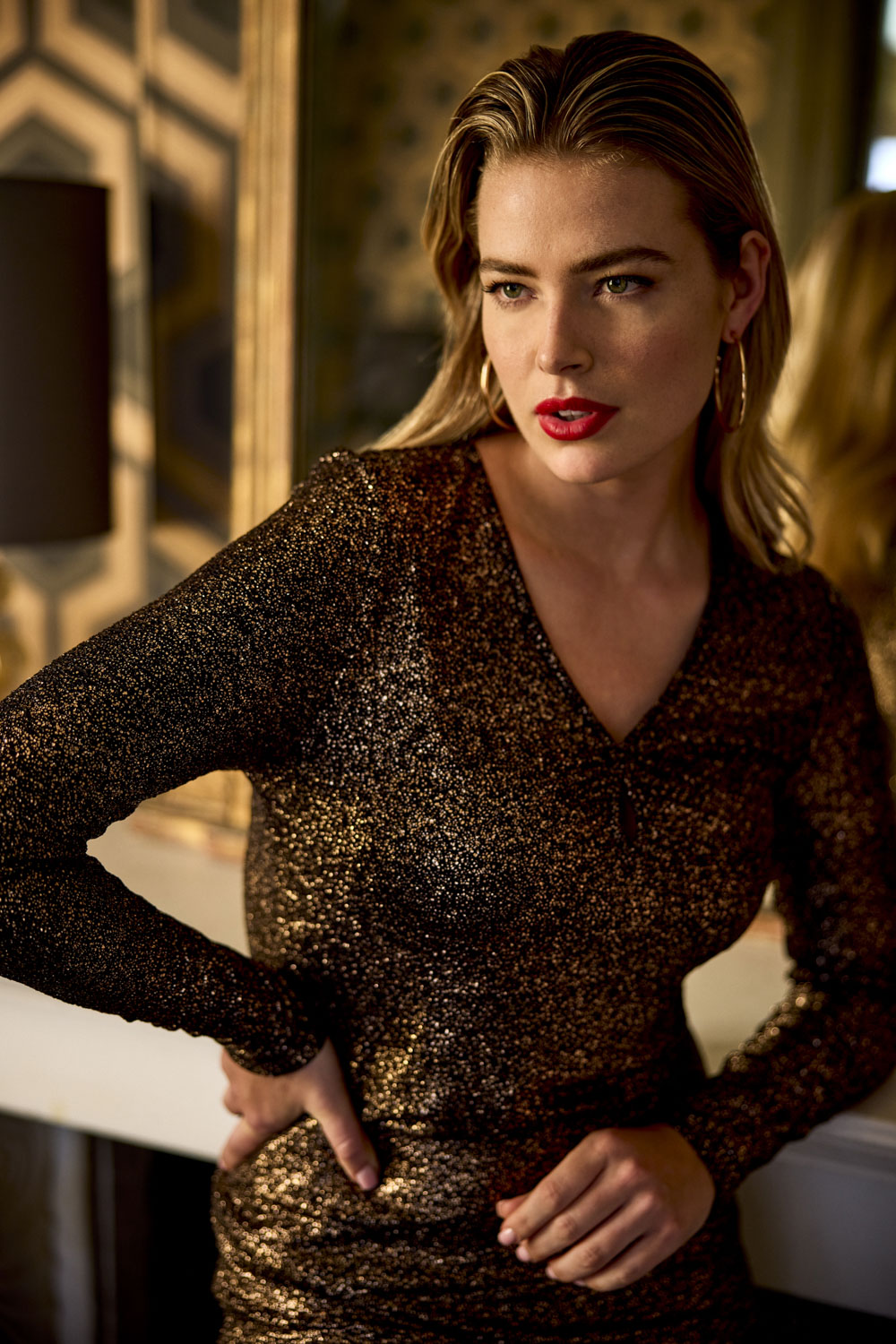 Blouse Tramontana V-neck - Gold sparkle
