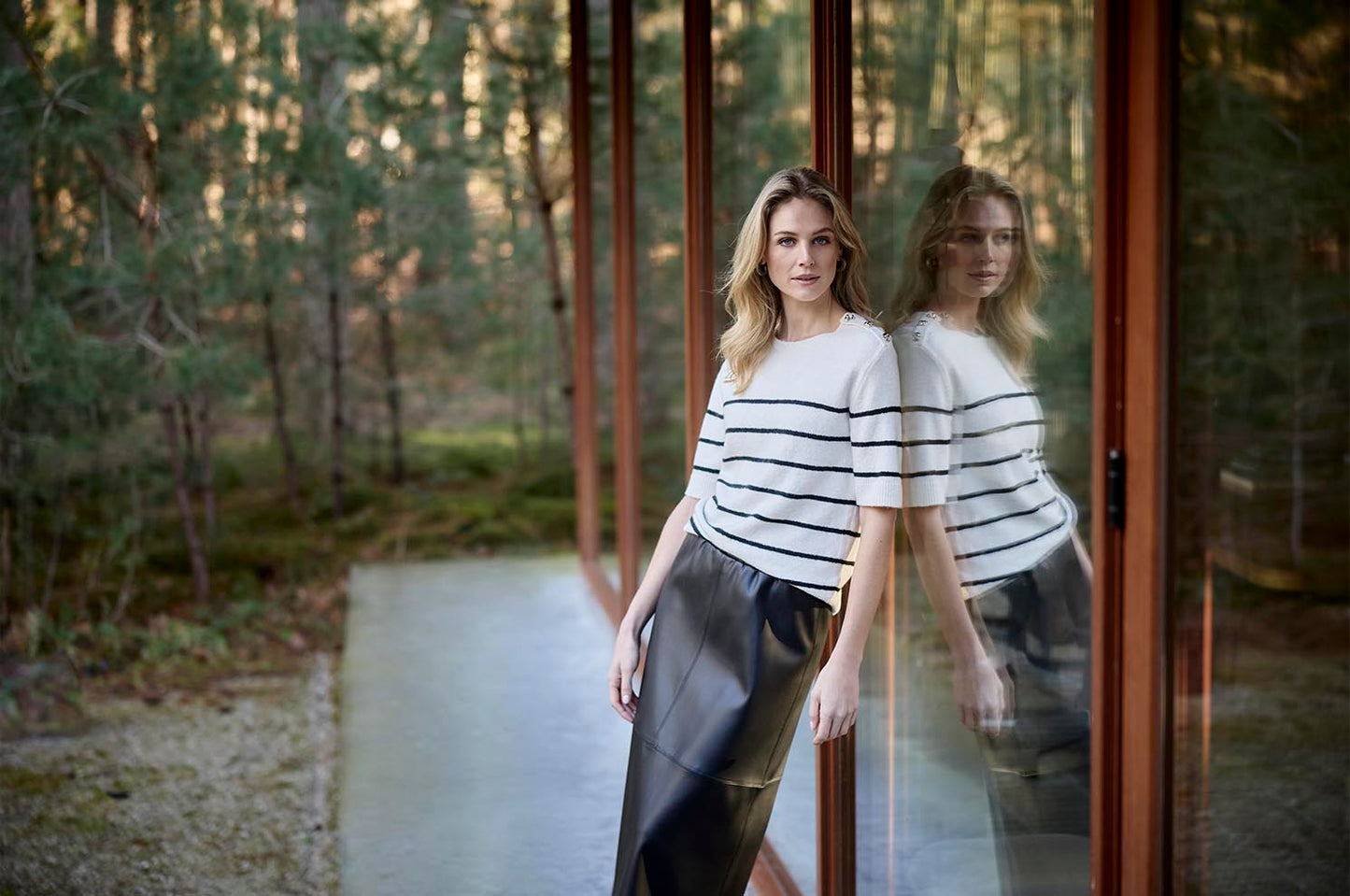 Jumper Tramontana striped bouclé - Stone melange