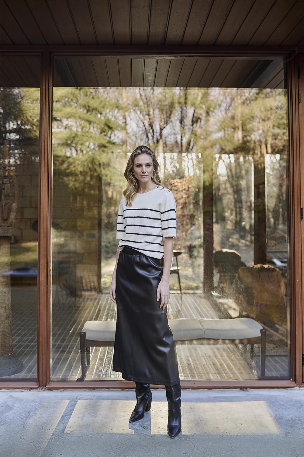 Jumper Tramontana striped bouclé - Stone melange