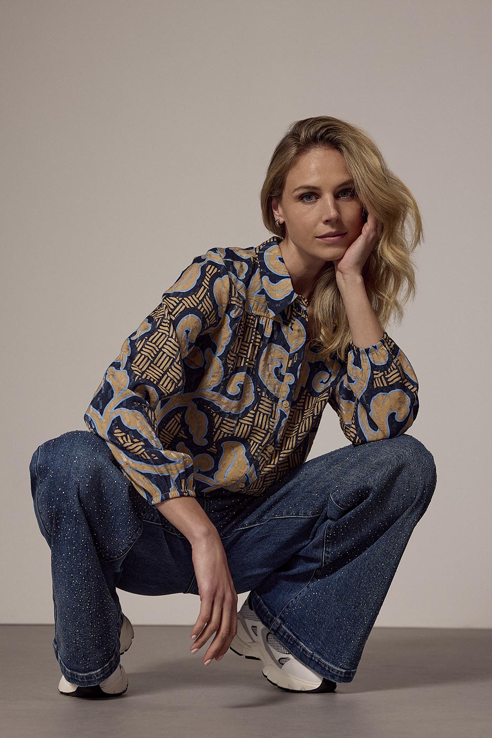 Blouse Tramontana modern rococo tie detail - Print blues