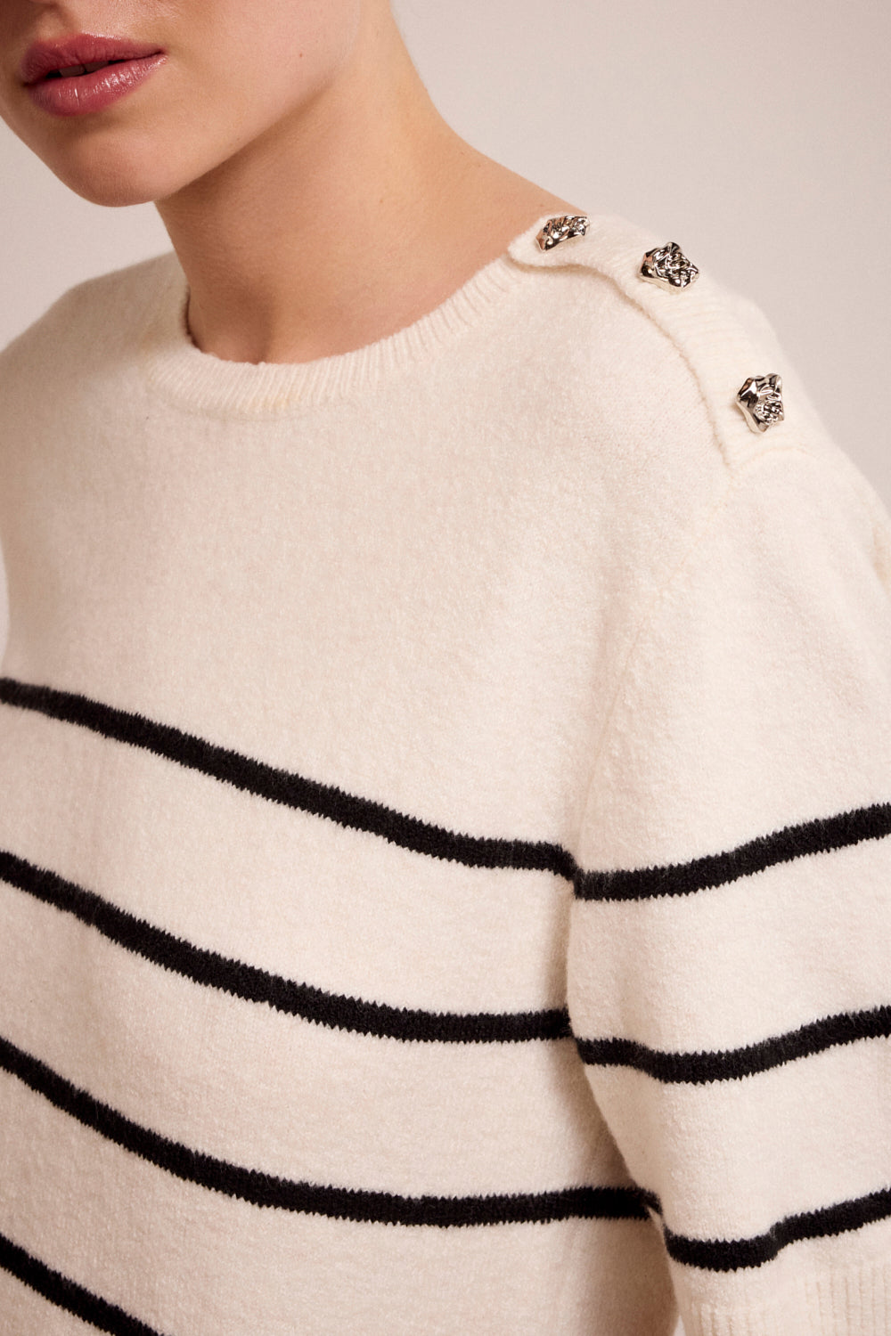 Jumper Tramontana striped bouclé - Stone melange