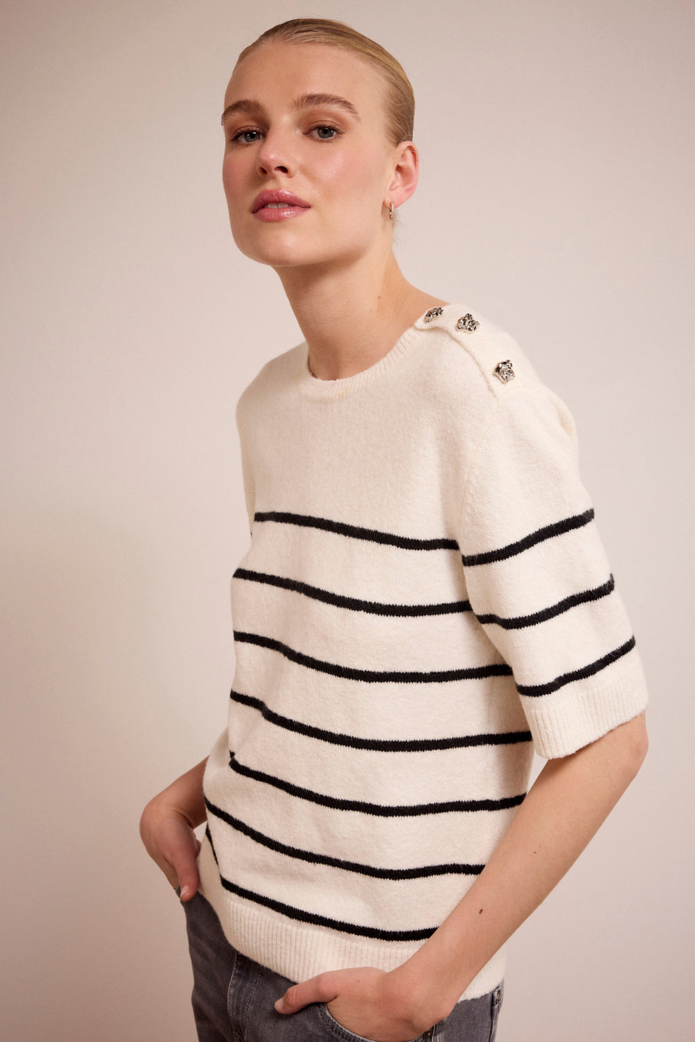 Jumper Tramontana striped bouclé - Stone melange
