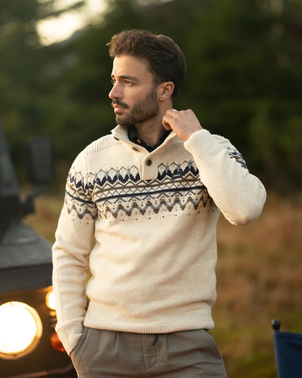 Trui N.Z.A. wollen met knoopsluiting - Sea foam melange