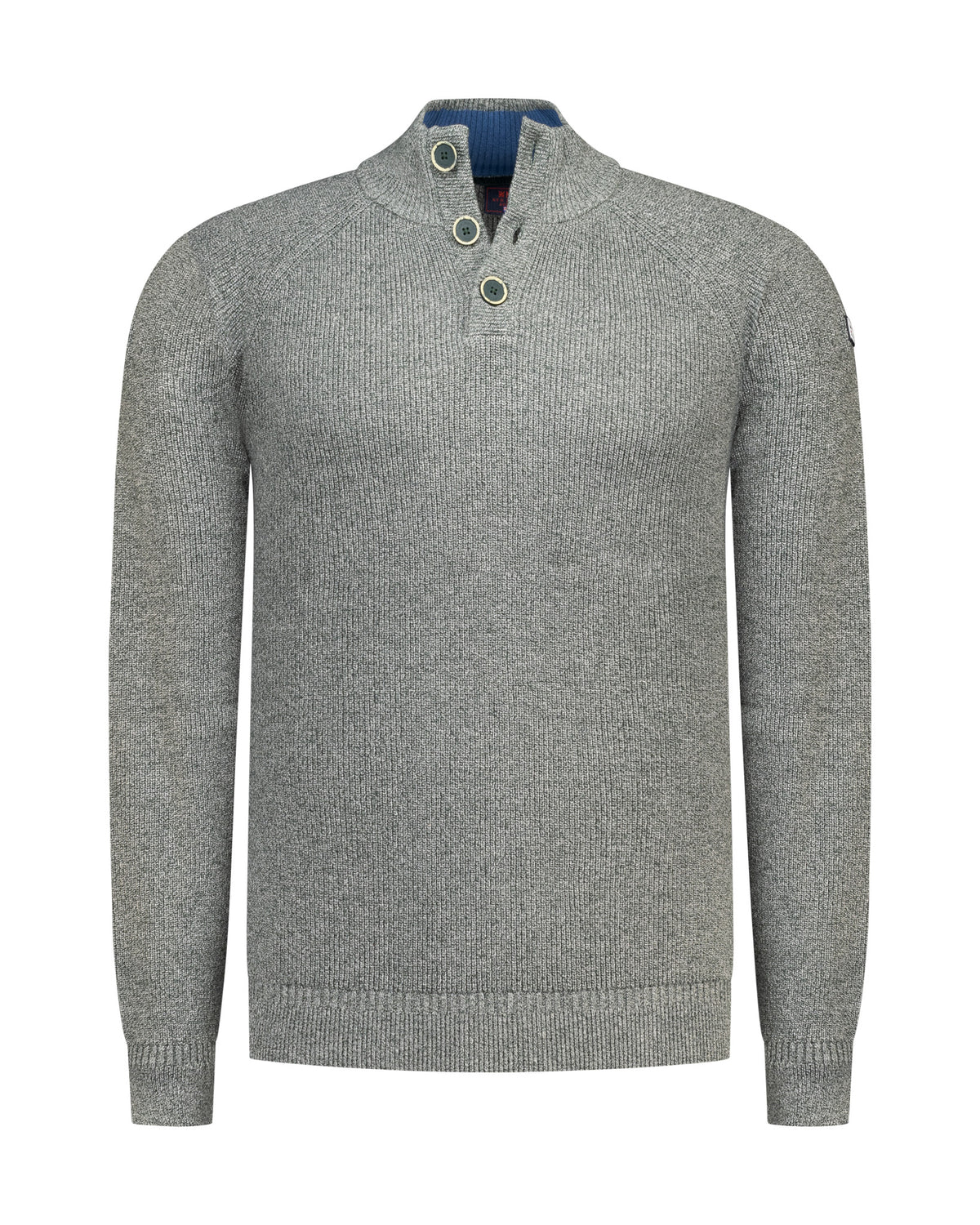 Trui N.Z.A. katoenen button collar - Dark hunter melange