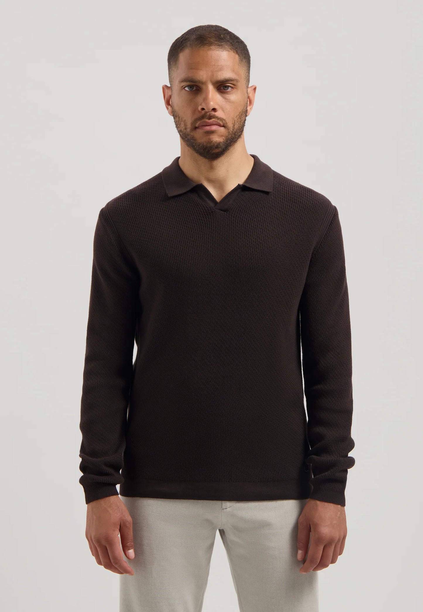 Trui Dstrezzed Kostas lonsleeve polo dark brown