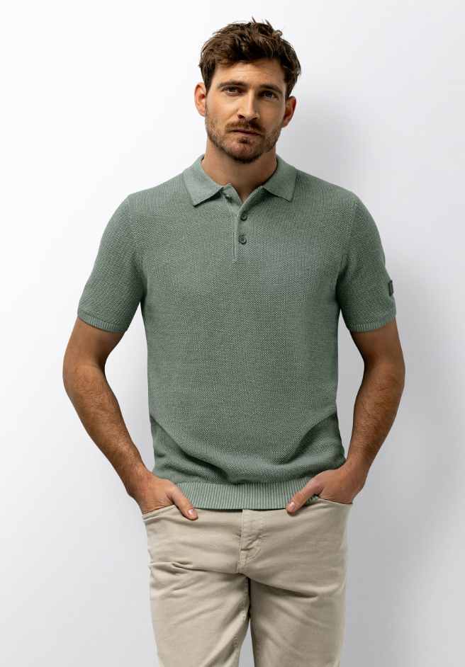Polo State of art gebreid met honingraatstructuur - jade/kit