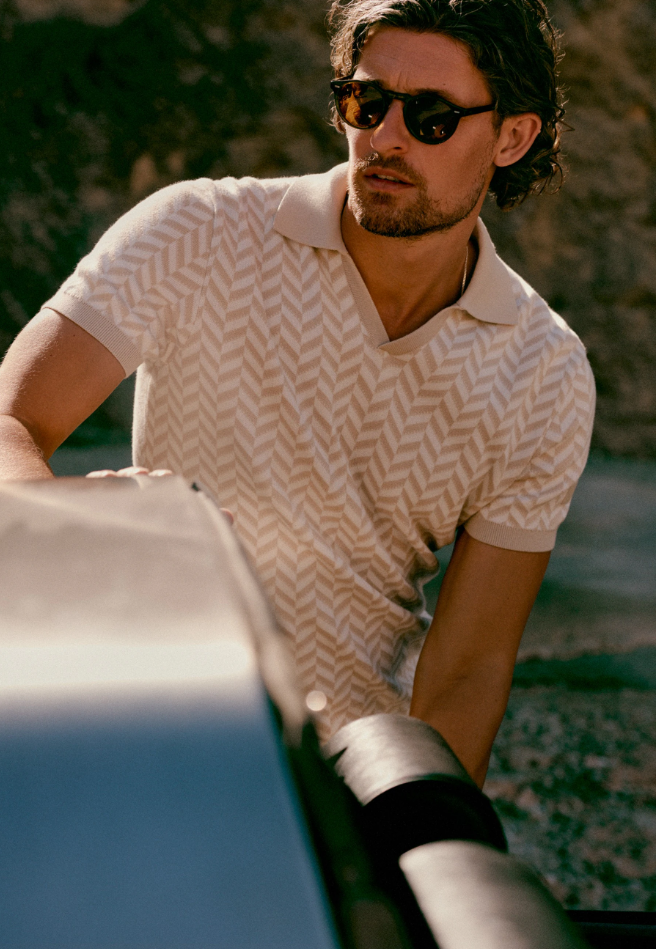 Polo State of Art jacquard visgraatmotief - Beige/wit