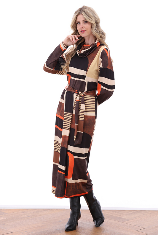 Jurk K-Design B308 midi met rolkraag & design - P040