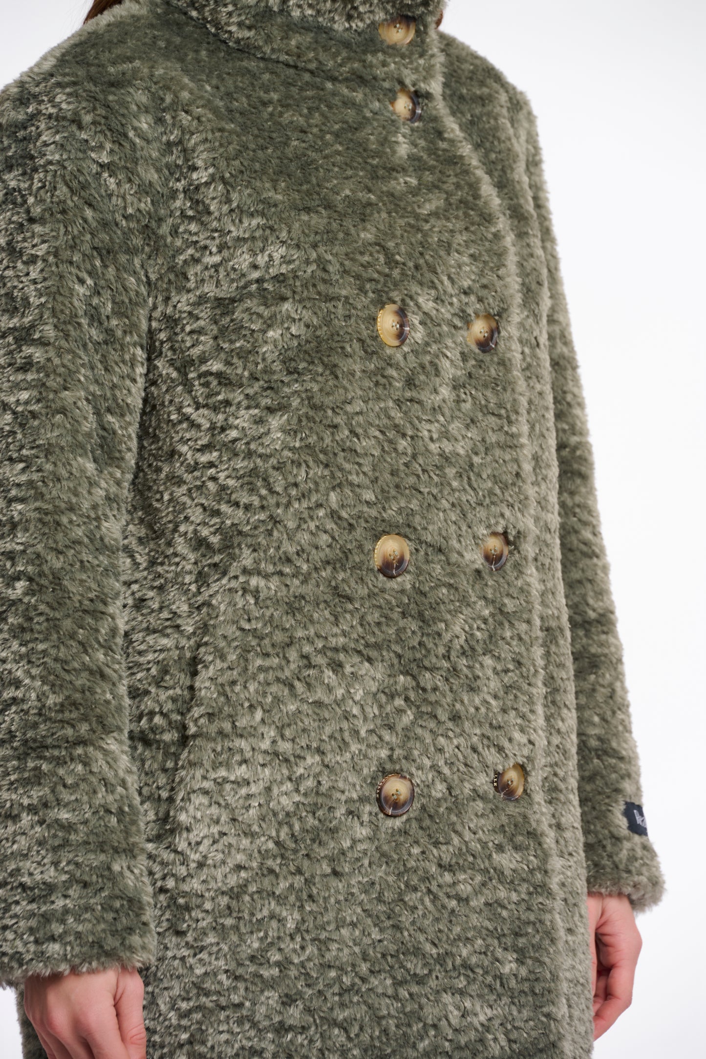 Jas Rino&Pelle Ena mid long teddy coat - Green ash