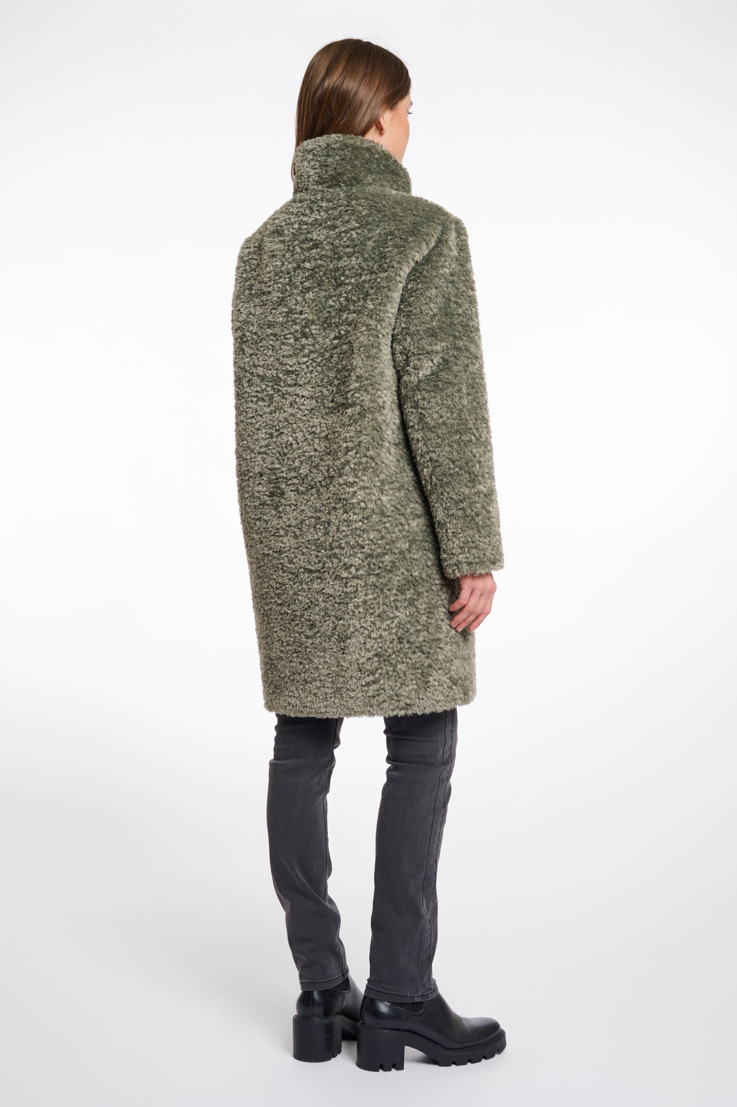 Jas Rino&Pelle Ena mid long teddy coat - Green ash