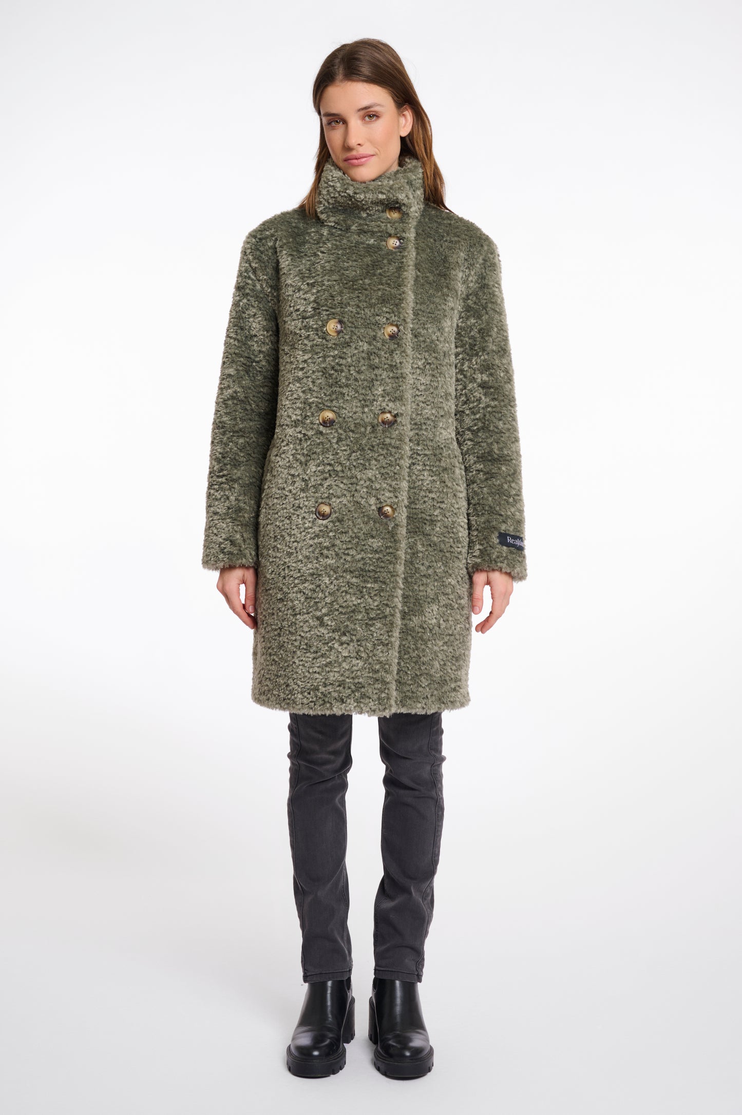 Jas Rino&Pelle Ena mid long teddy coat - Green ash