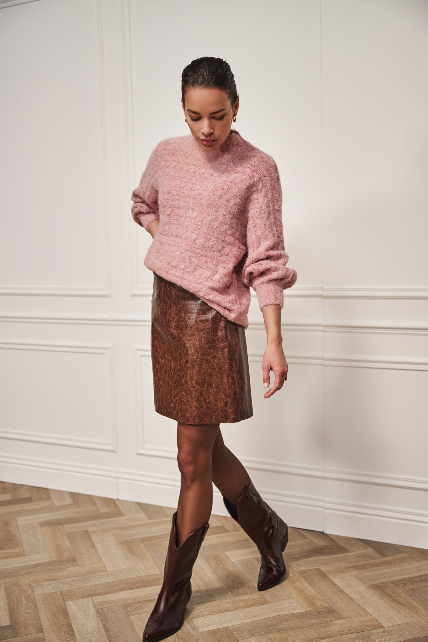 Trui Esqualo batwing cable - Light maroon melange