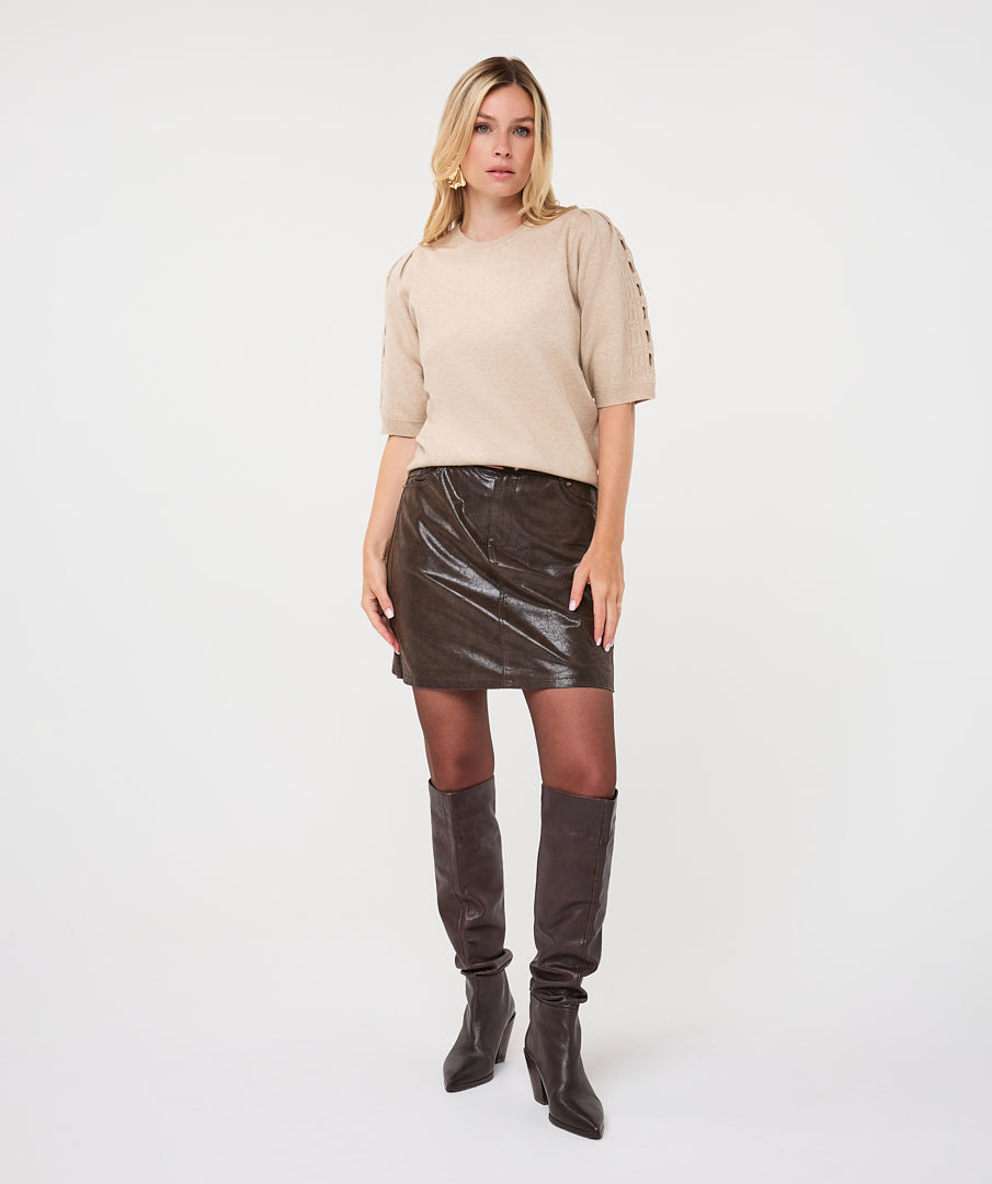 Trui Esqualo knit embroidery - Biscuit