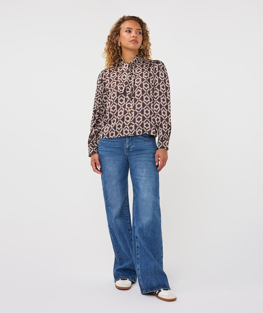 Blouse Esqualo short bow - Print warm cacao