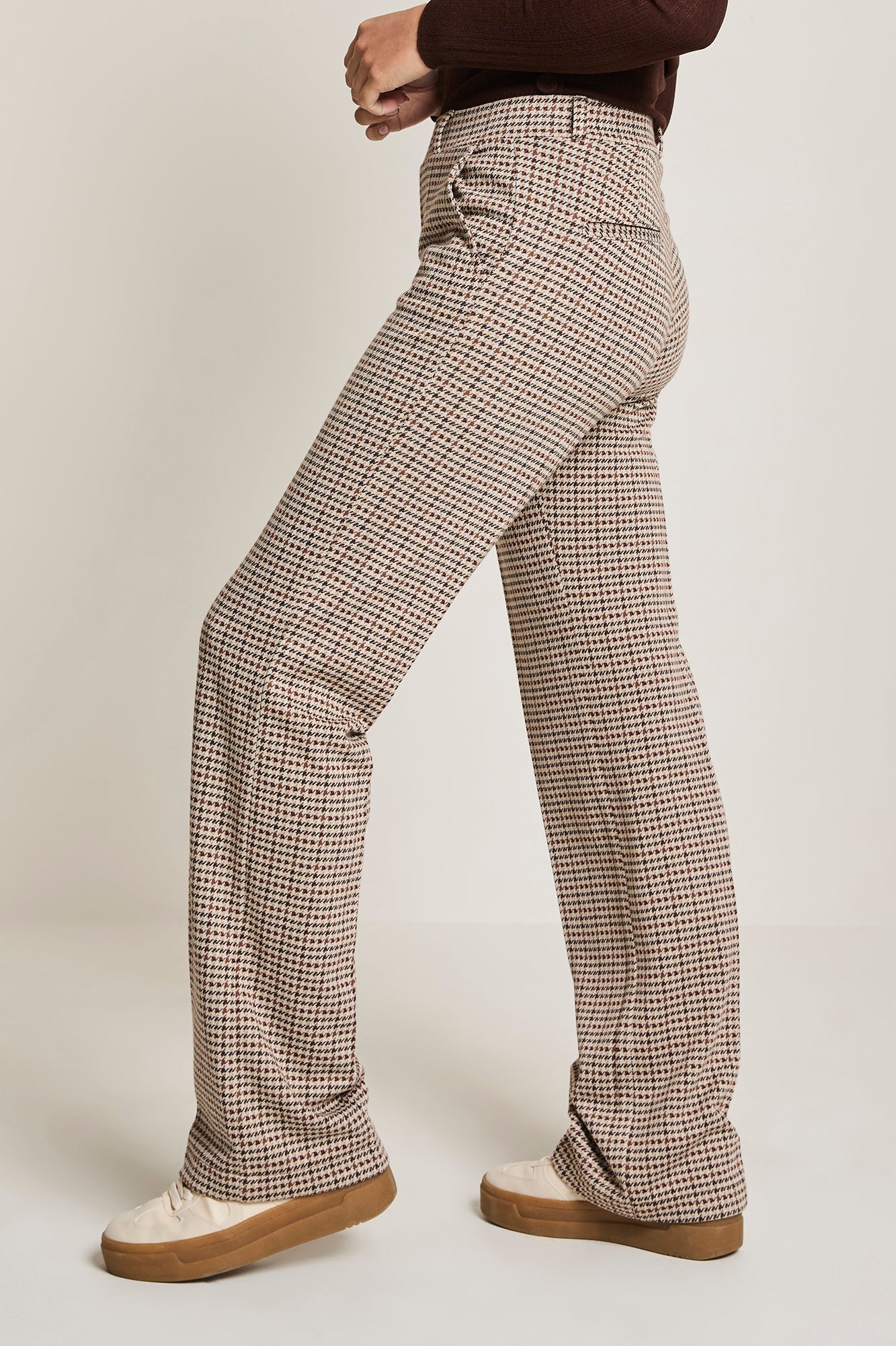 Broek Para Mi Hannah knitted jacquards - Pied de Poule beige