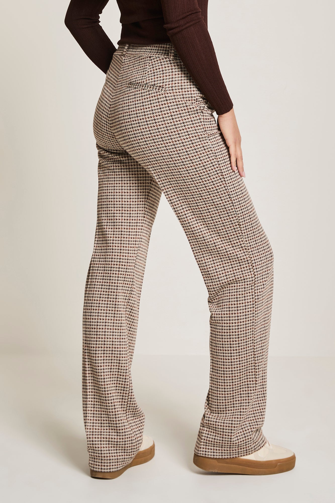 Broek Para Mi Hannah knitted jacquards - Pied de Poule beige