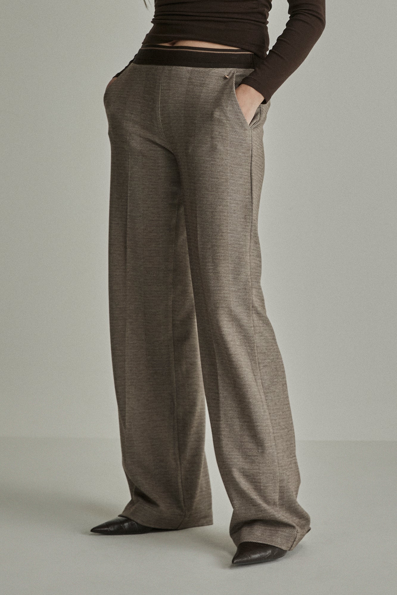 Broek Para Mi Mira elastic knitted jacquards Zigzag brown L32