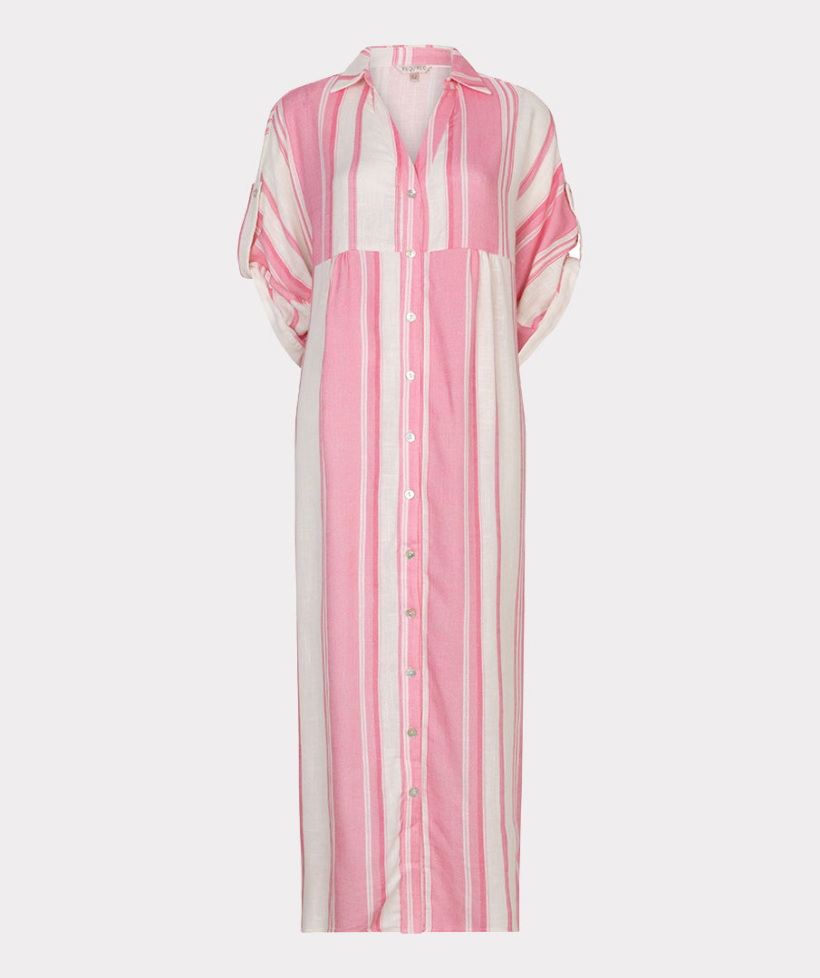 Jurk Esqualo long striped linen - Off white/pink