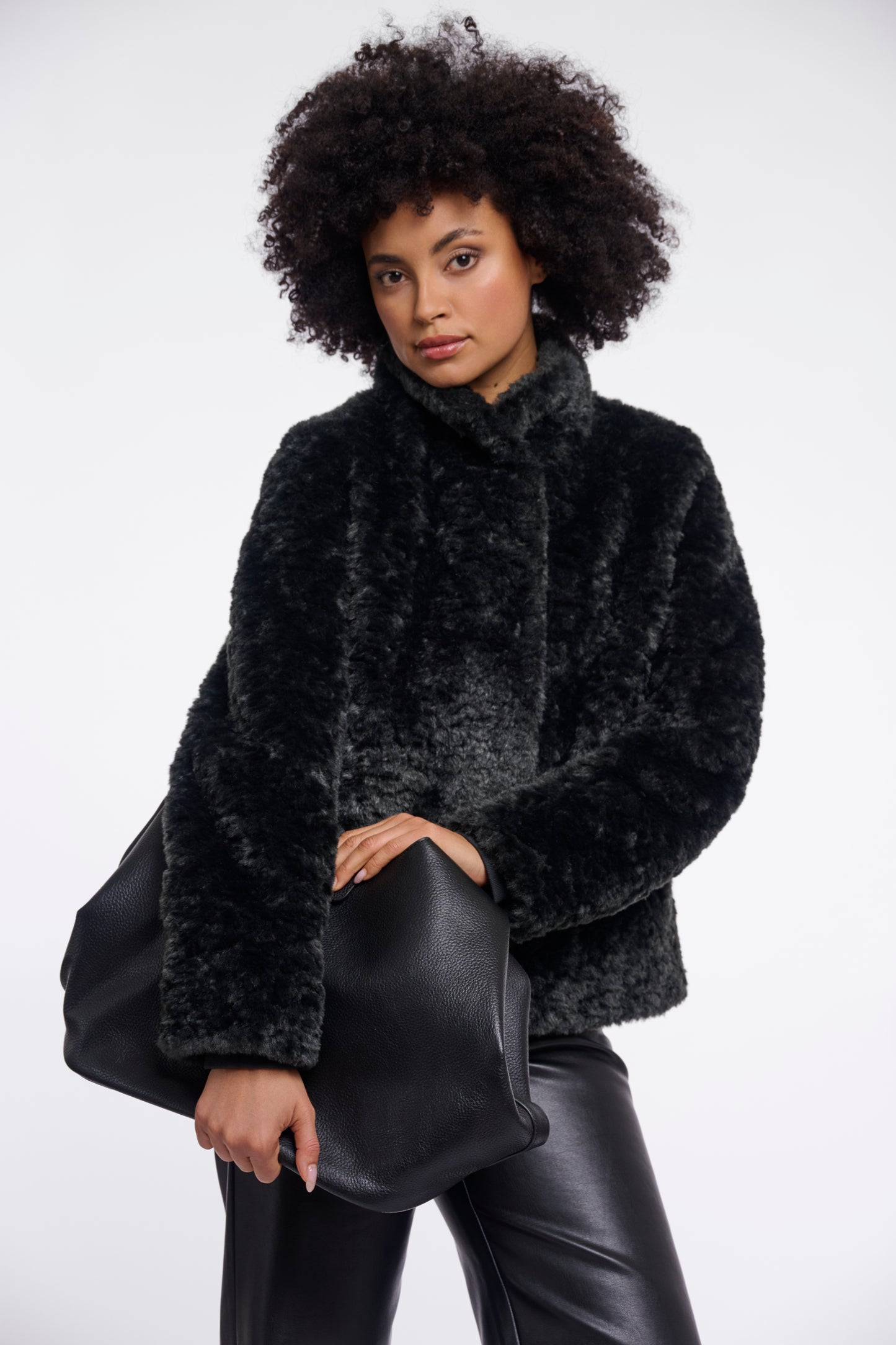 Jas Rino&Pelle Faux fur jacket with high neck Urban Teal