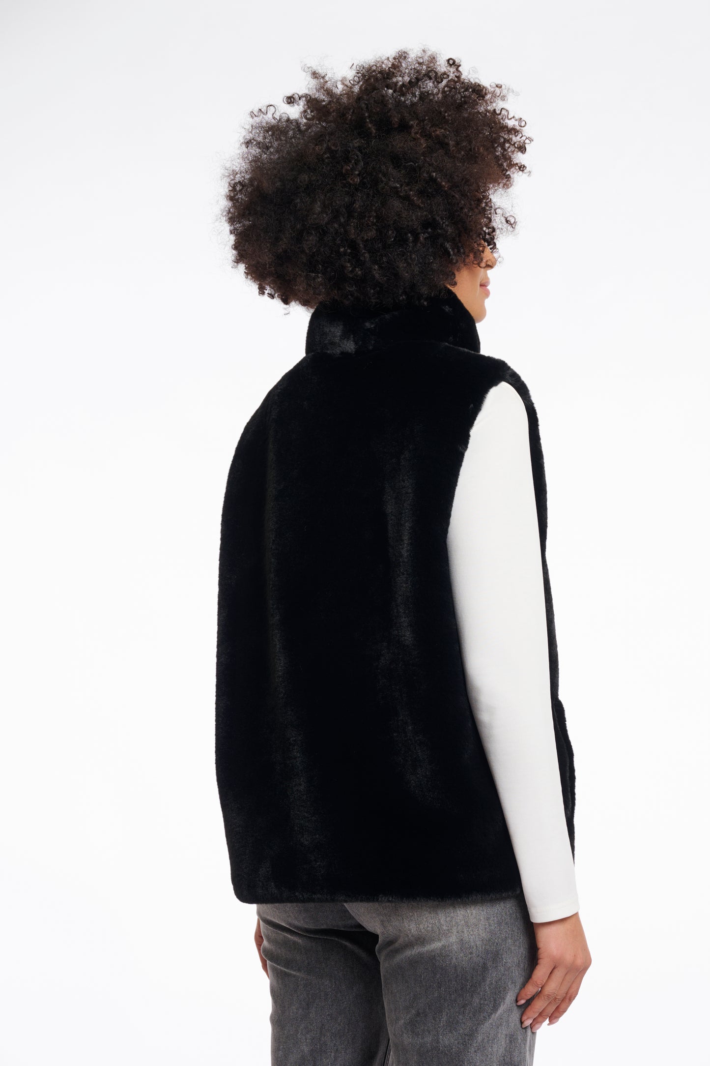 Waistcoat Rino&Pelle Lison short faux fur - Black