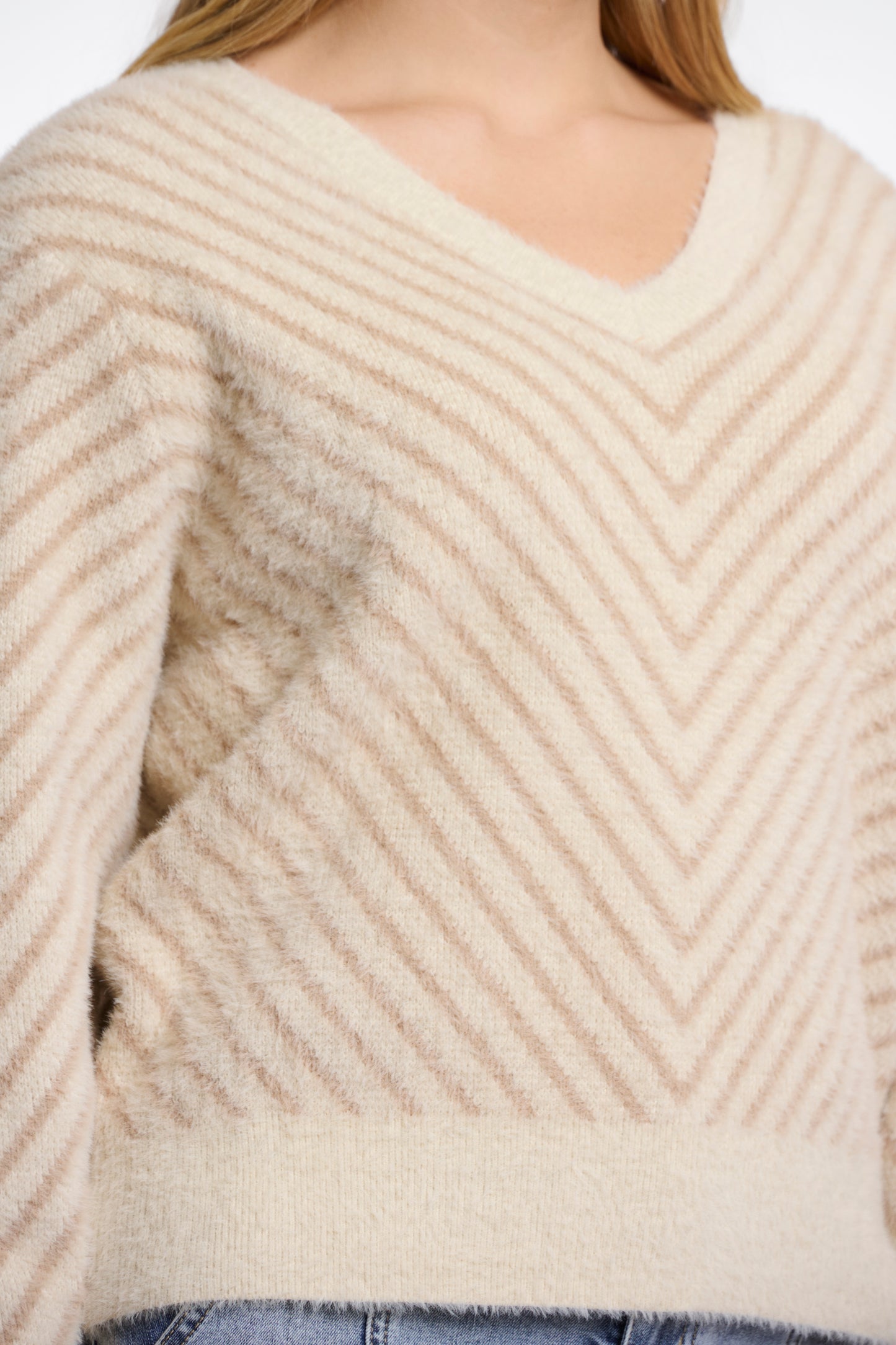 Trui Rino&Pelle Raffi knitted V-neck sweater - Birch oat