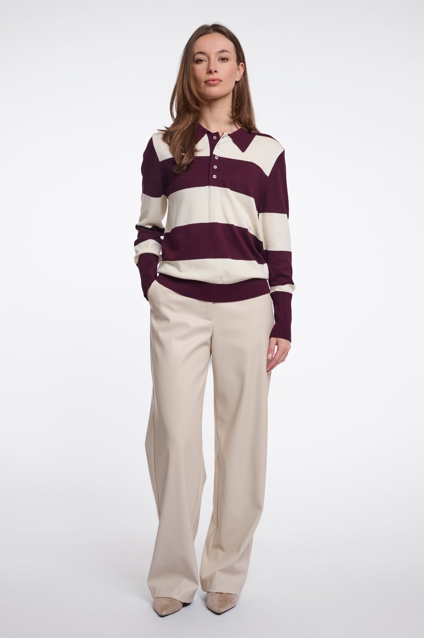 Polo Rino&Pelle Roul long sleeve - Sangria/Snow white