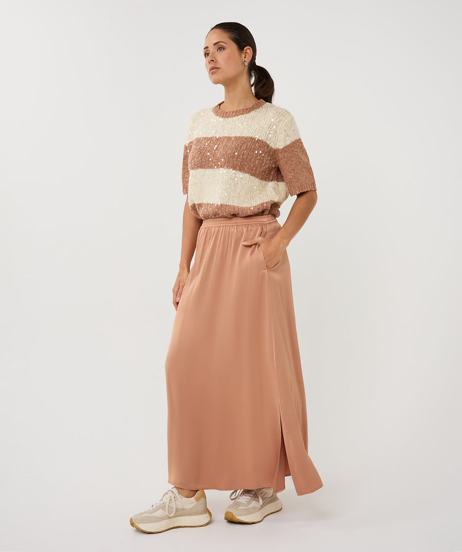 Trui Esqualo striped sequins - Ecru/cappuccino