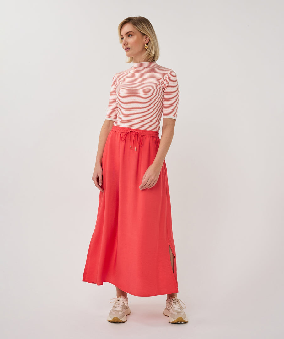Rok Esqualo long elastic waist slub - Chili red