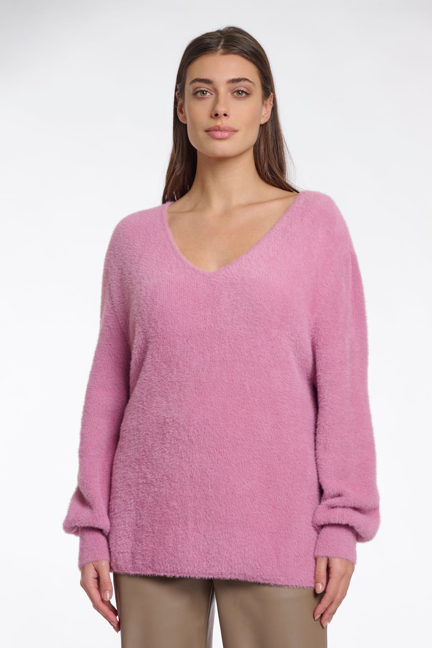 Trui Rino&Pelle Verena knitted V-neck sweater - Mauve pink