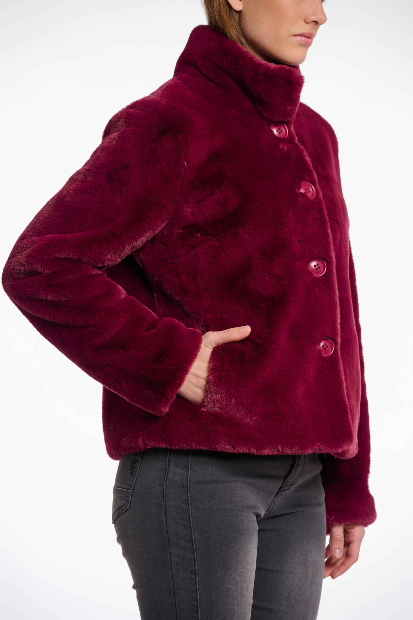 Jas Rino&Pelle Vie single breasted fake fur - Sugar plum