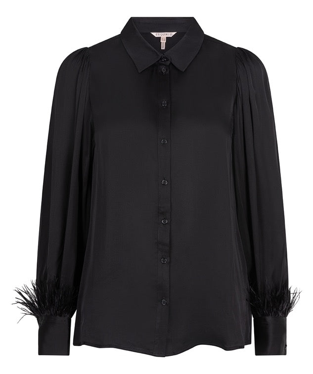 Blouse Esqualo satin feathers - Black