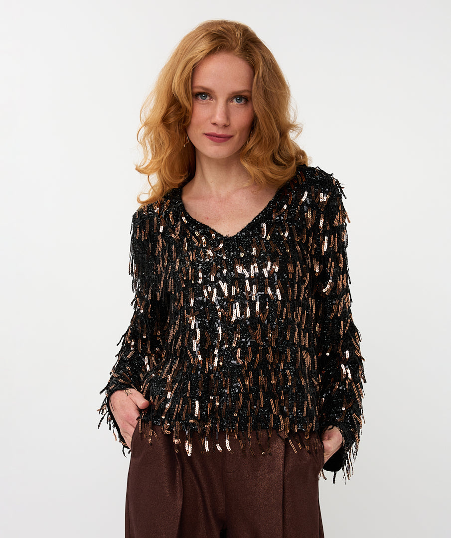 Blouse Esqualo fringes sequins - Black