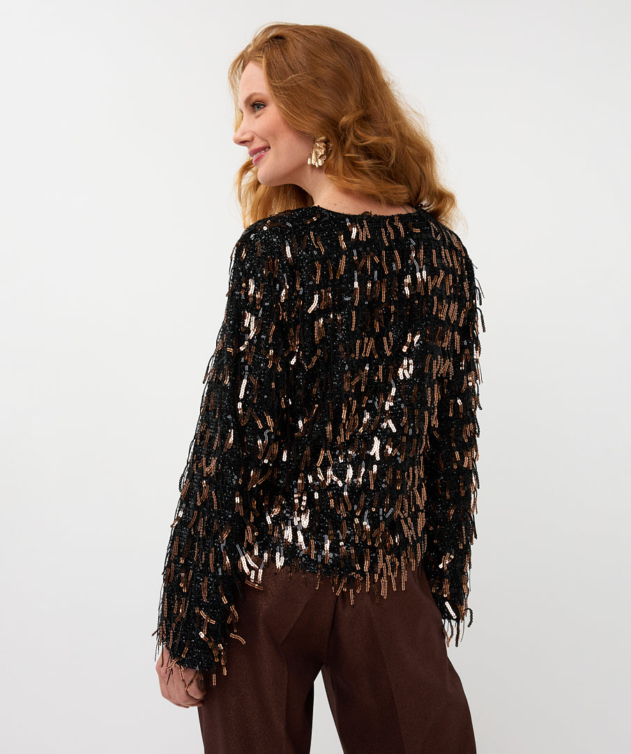 Blouse Esqualo fringes sequins - Black