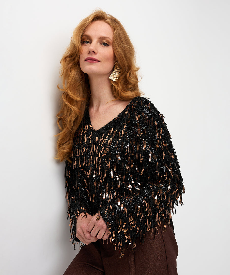 Blouse Esqualo fringes sequins - Black