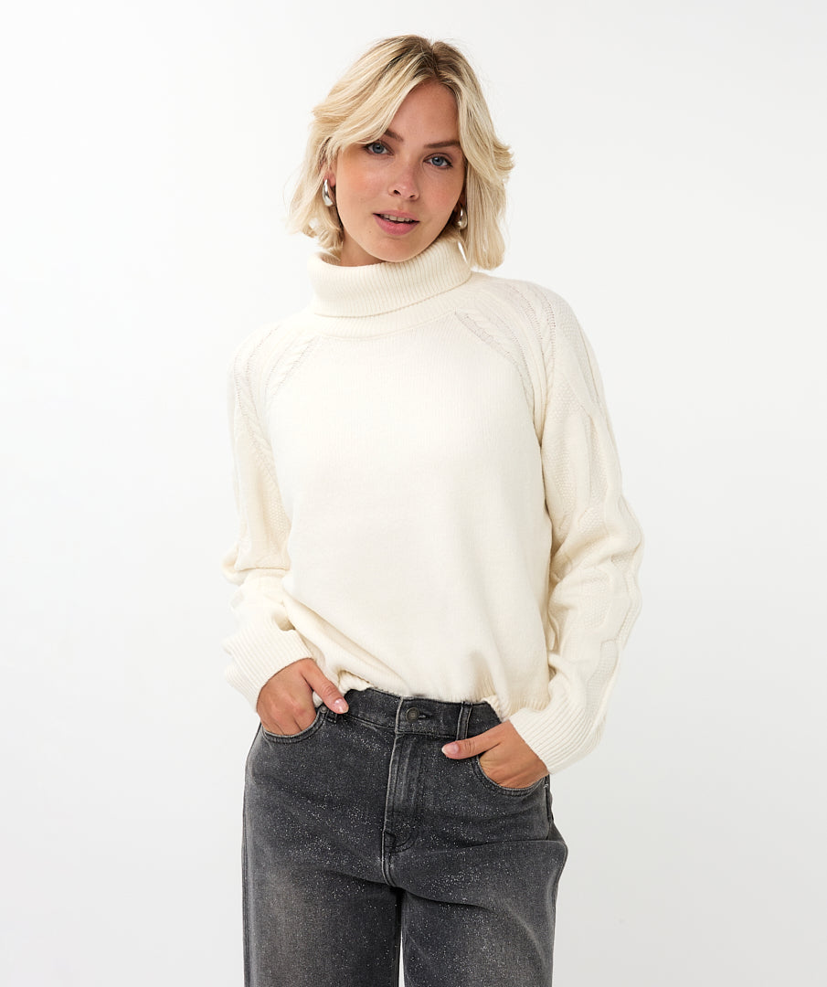 Trui Esqualo raglan cable sleeve - Off white