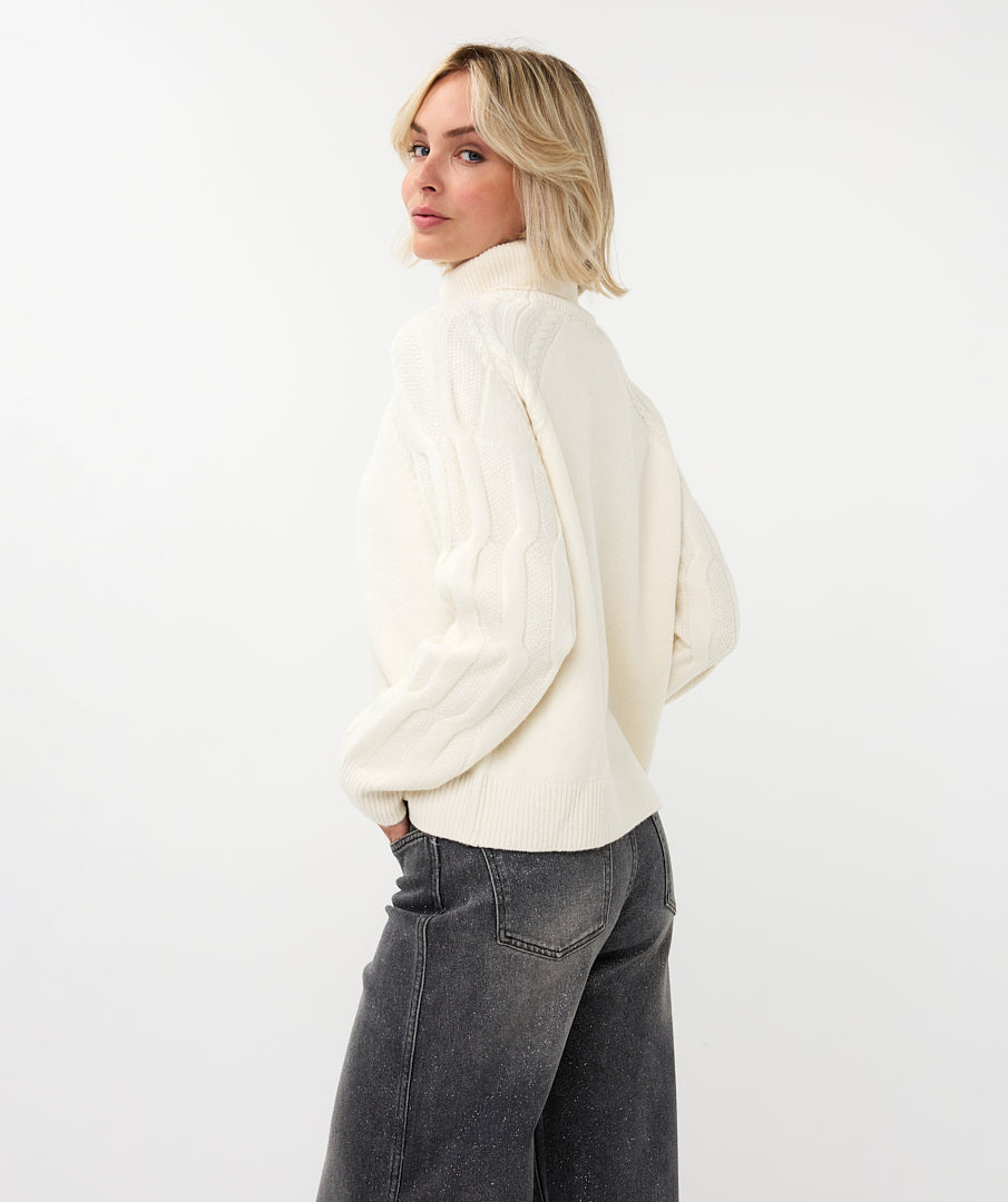 Trui Esqualo raglan cable sleeve - Off white