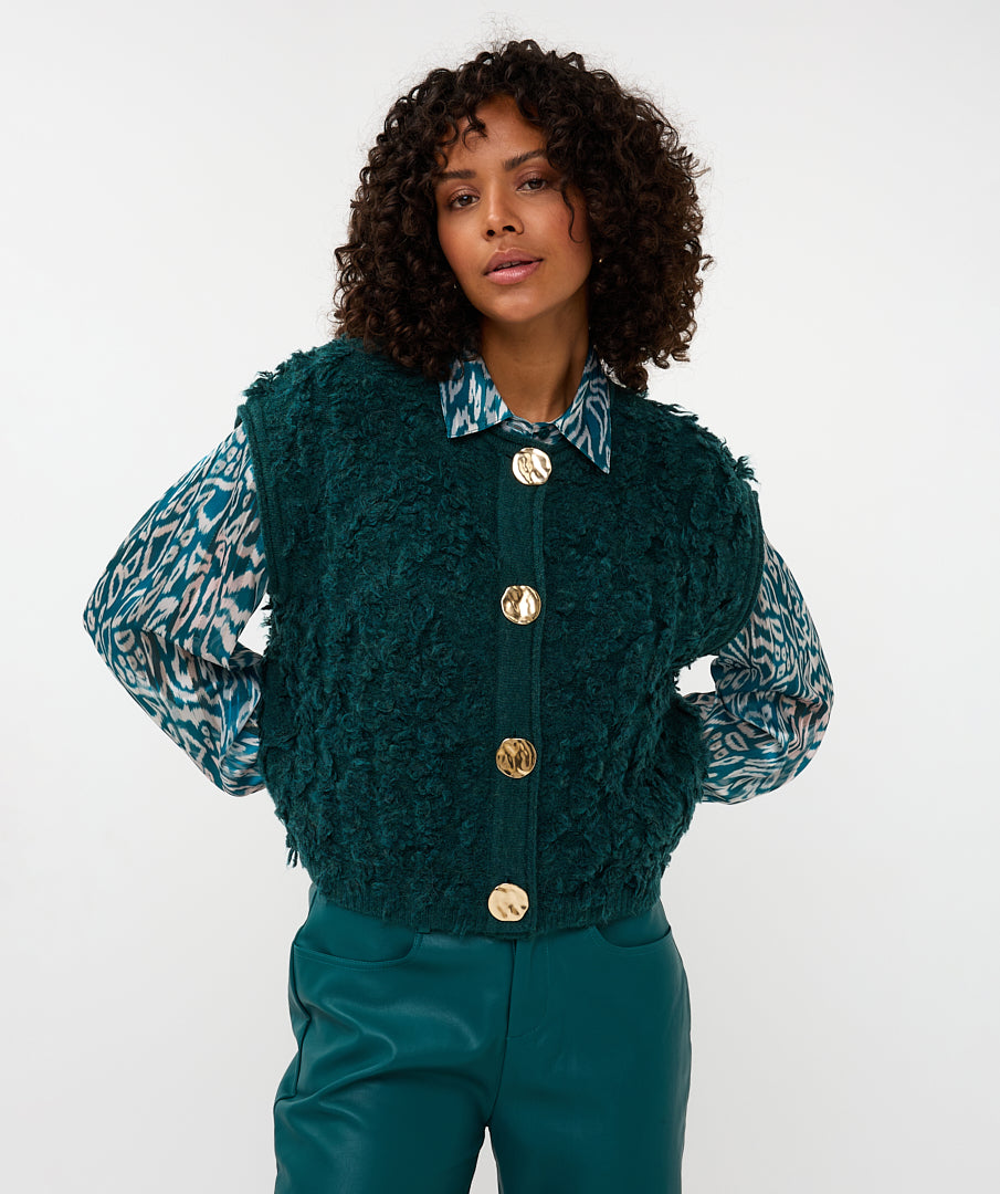 Cardigan Esqualo fringes big buttons - Teal