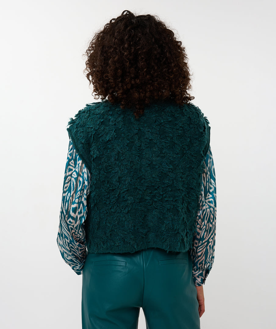 Cardigan Esqualo fringes big buttons - Teal