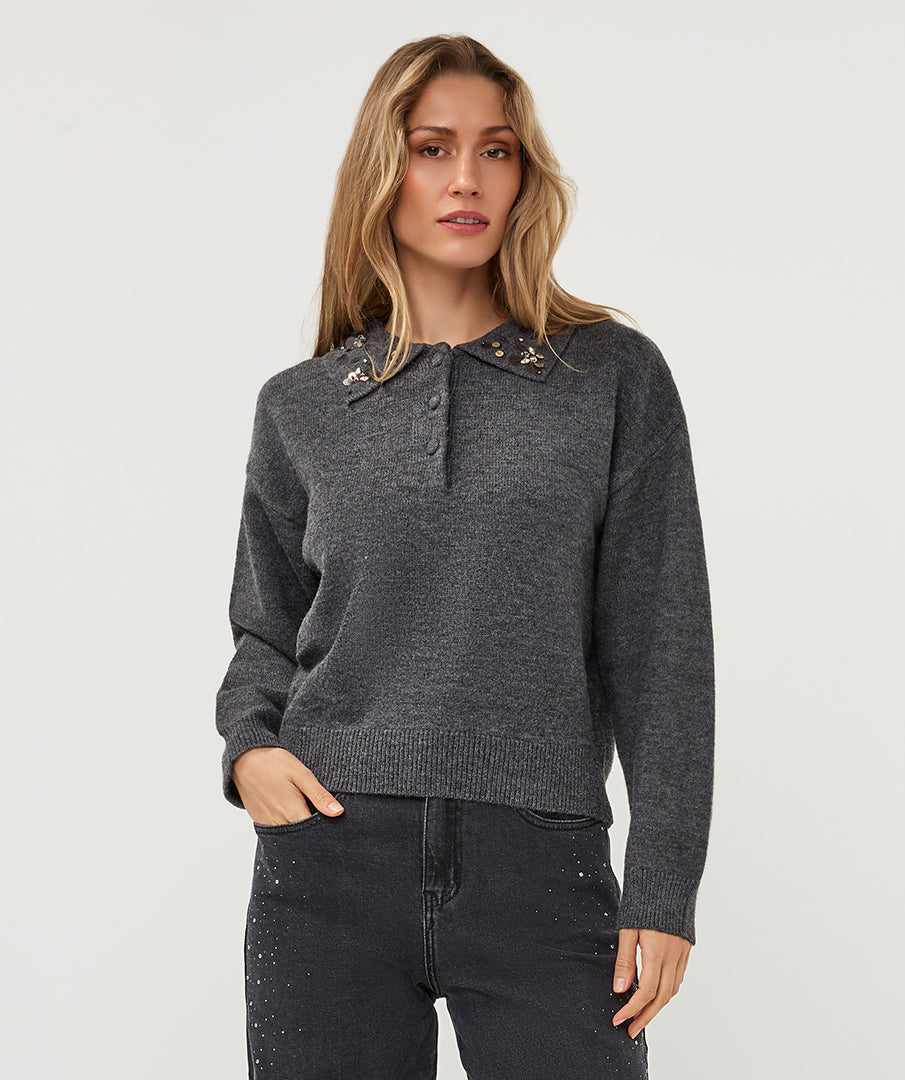 Polotrui Esqualo beaded collar - Charcoal