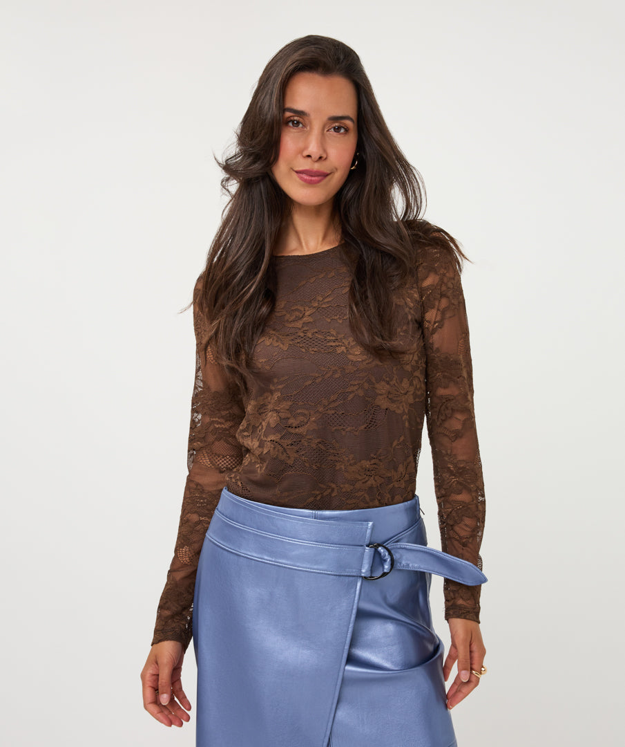 Top Esqualo l/slve lace - Coffee