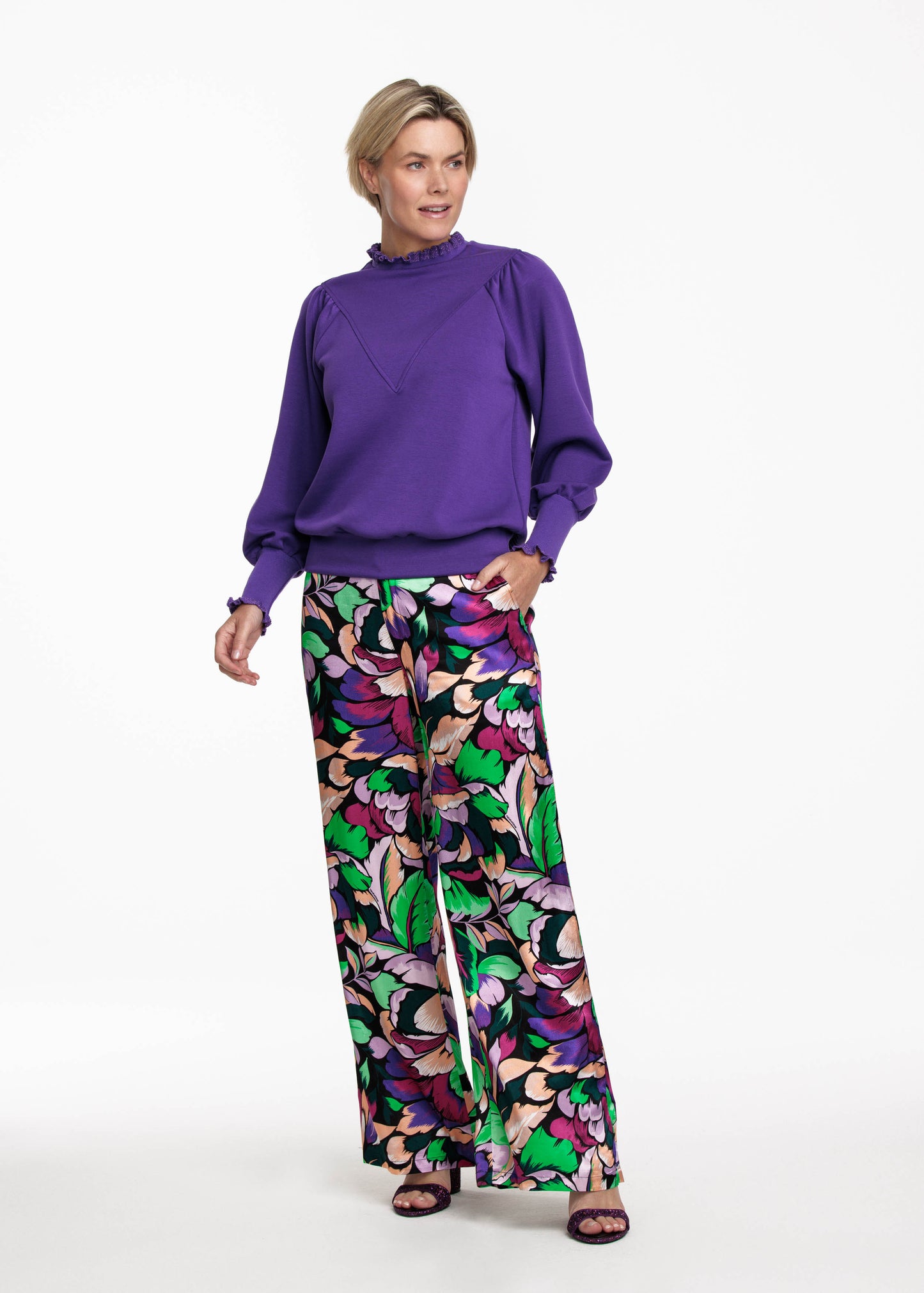 Broek Tramontana wide leg satin - Multi colour