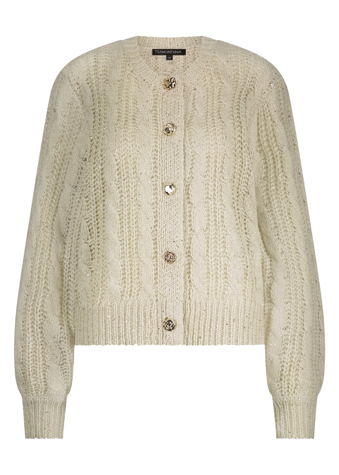 Cardigan Tramontana cable knit lurex cardigan kleur Stone