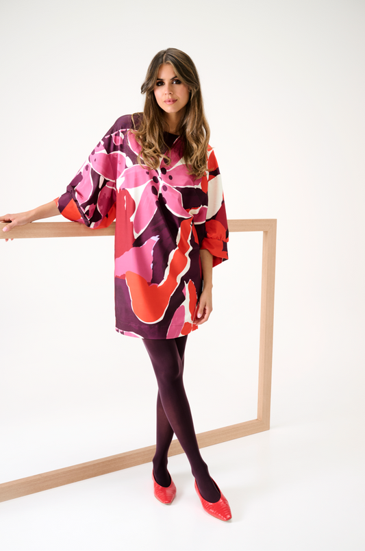 Jurk K-Design B100 met ronde hals & bloemen - P006