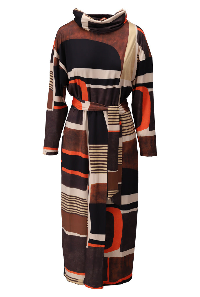 Jurk K-Design B308 midi met rolkraag & design - P040
