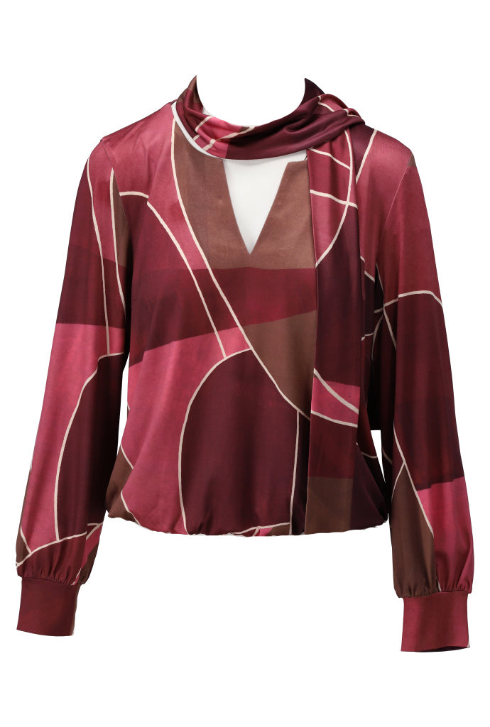 Blouse K-Design D307 met sjaaltje & print P165